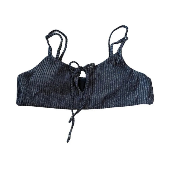 Andie Swim The Waikiki Top Black Ribbed Glitter Size Large - Picture 5 of 8